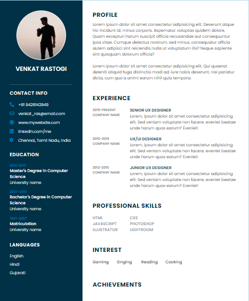 Resume Template 1 - Professional Layout